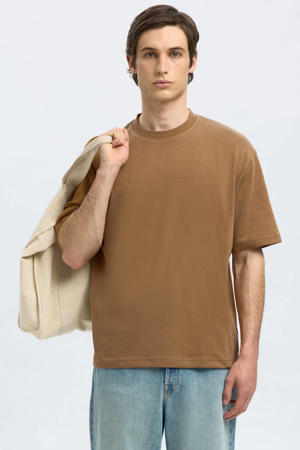 loose fit T-shirt SLHLOOSEOSCAR lichtbruin
