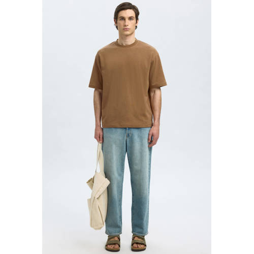 SELECTED HOMME loose fit T-shirt SLHLOOSEOSCAR lichtbruin afbeelding
