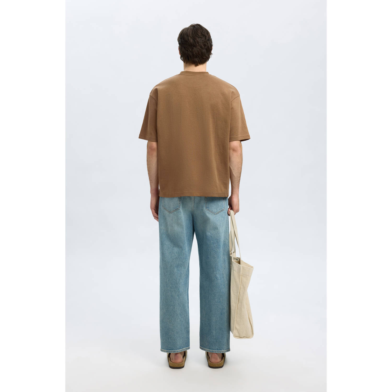 SELECTED HOMME loose fit T-shirt SLHLOOSEOSCAR lichtbruin