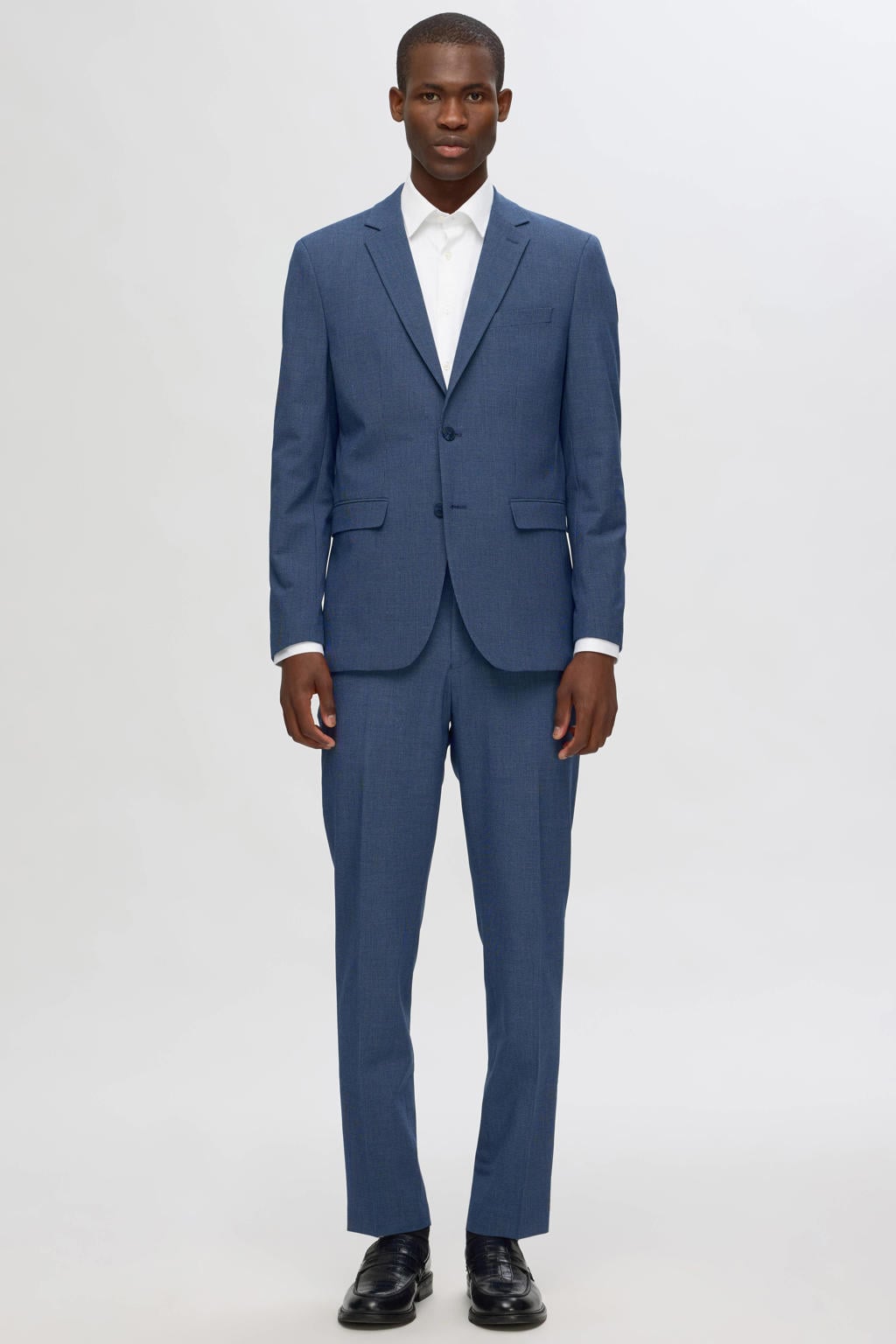 Donkerblauwe heren Selected colbert van polyester met reverskraag en knoopsluiting