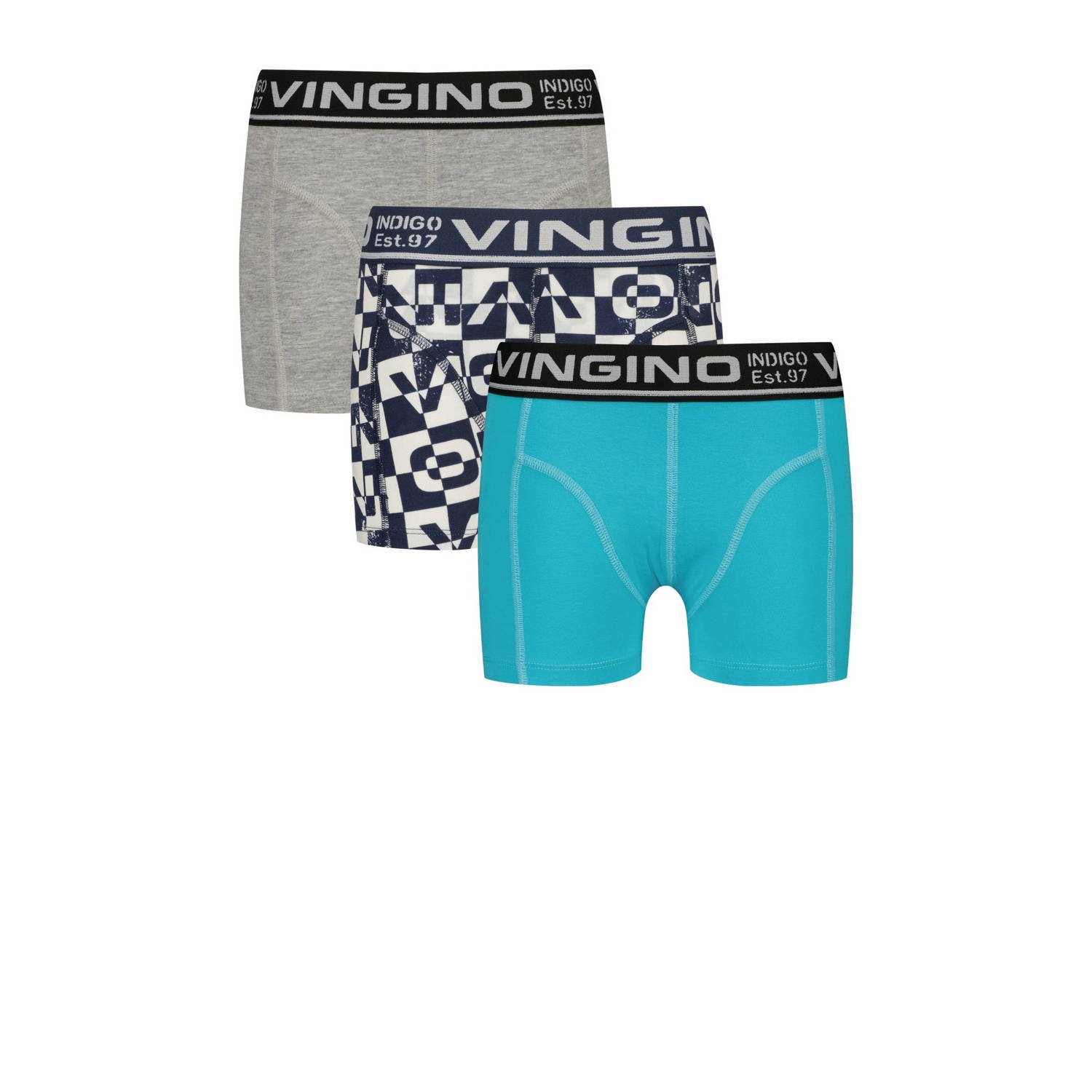 Vingino boxershort set van 3 grijs melange blauw