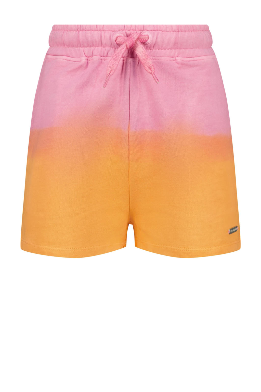 Roze en oranje meisjes Vingino relaxed sweatshort van viscose met high waist, elastische tailleband met koord en tie-dye effect