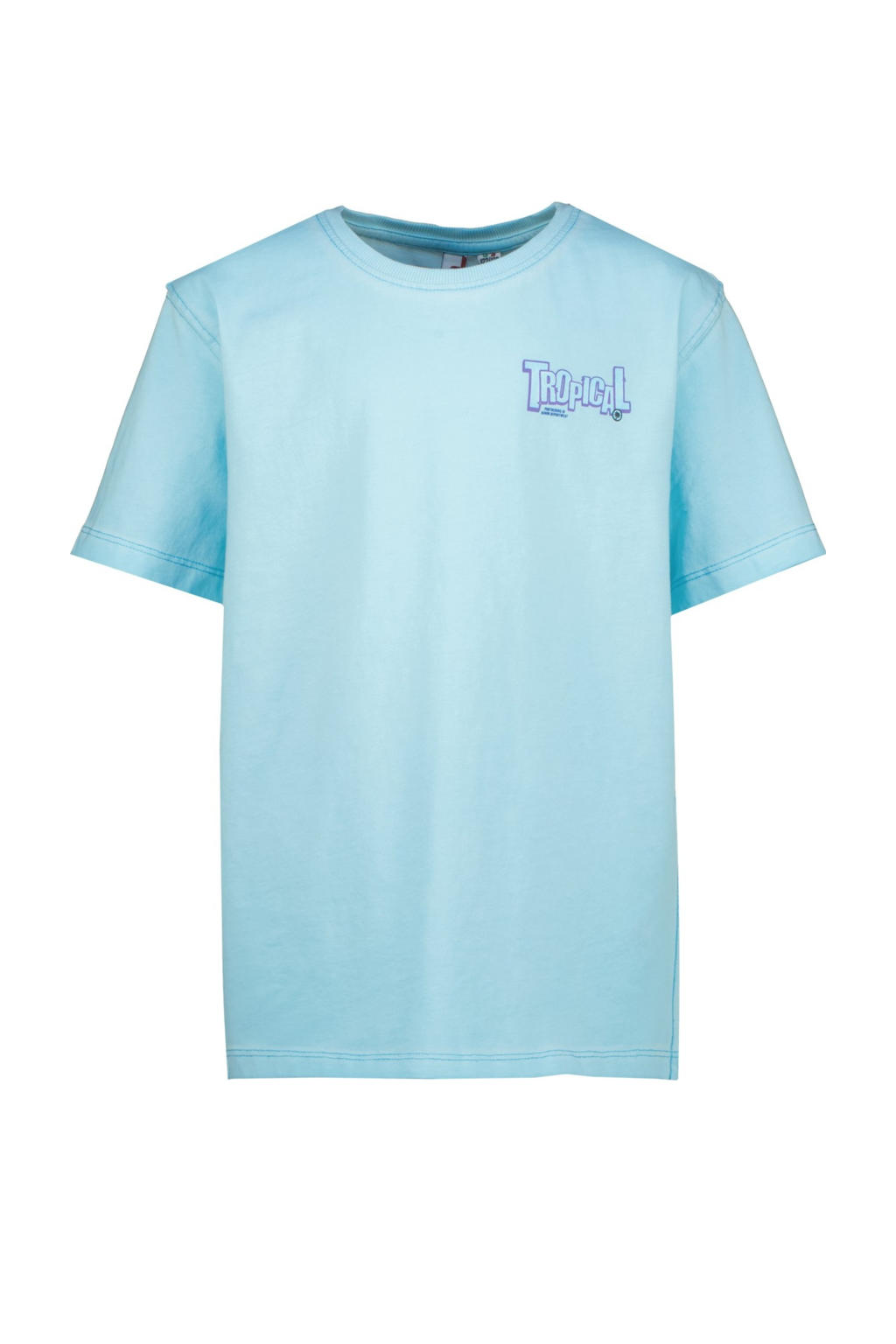 Lichtblauwe jongens Vingino T-shirt van katoen met backprint, korte mouwen en ronde hals