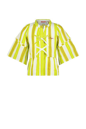 blouse limegroen/wit