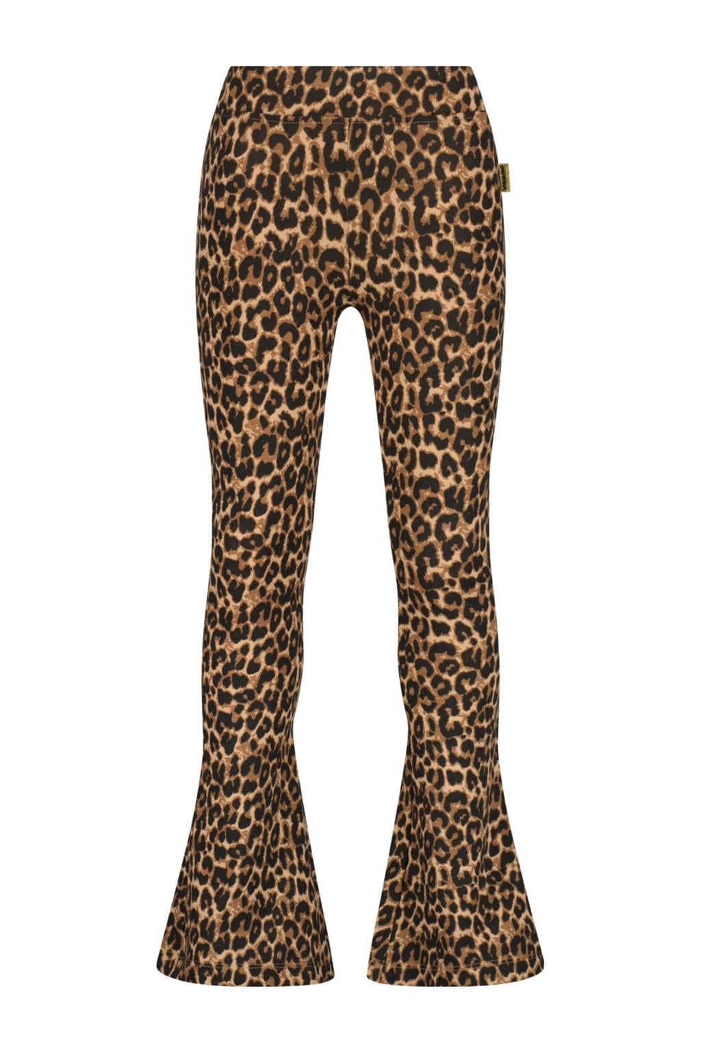 Bruin en zwarte meisjes Vingino flared legging van stretchkatoen met high waist, elastische tailleband en dierenprint