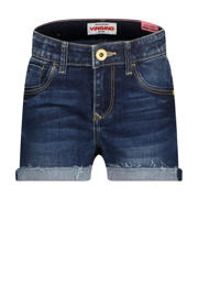 thumbnail: Dark blue denim meisjes Vingino regular fit short van katoen met high waist en effen