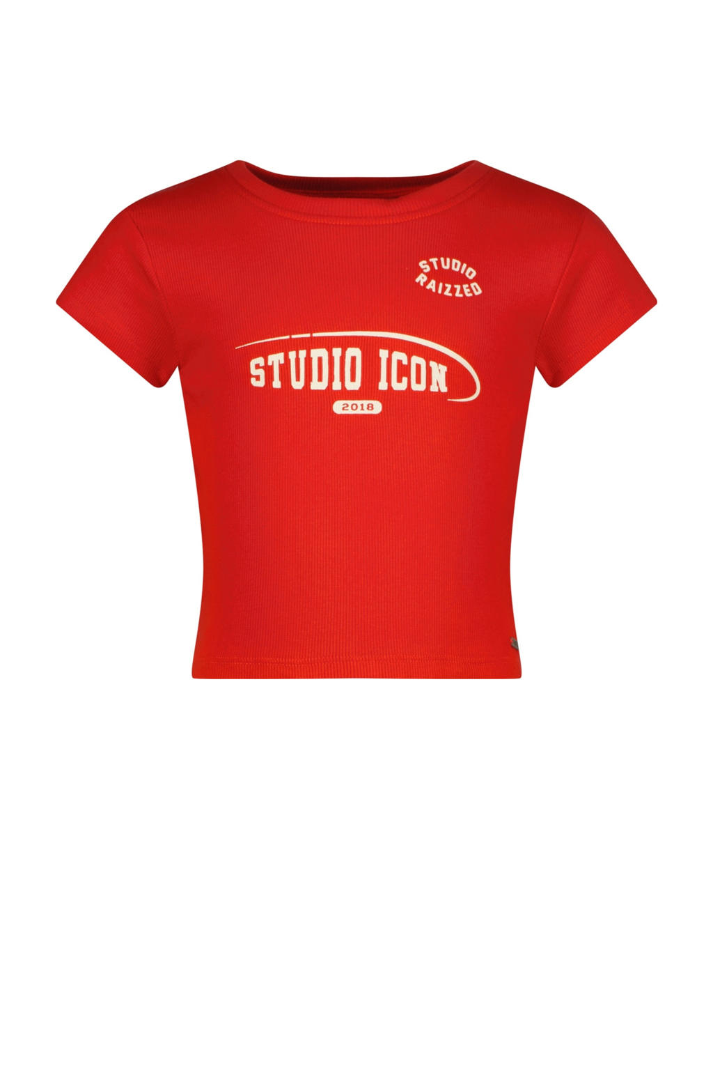 Rode meisjes Raizzed T-shirt van stretchkatoen met printopdruk, korte mouwen en ronde hals