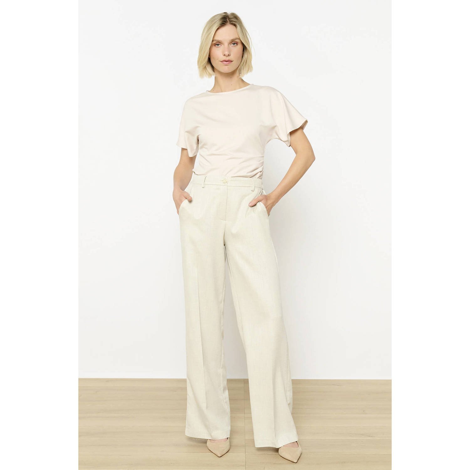 LOLALIZA wide leg high waist pantalon ecru
