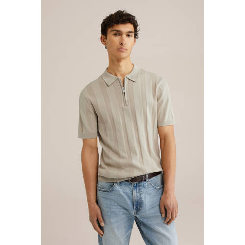 WE Fashion regular polo met ingebreid patroon beige afbeelding