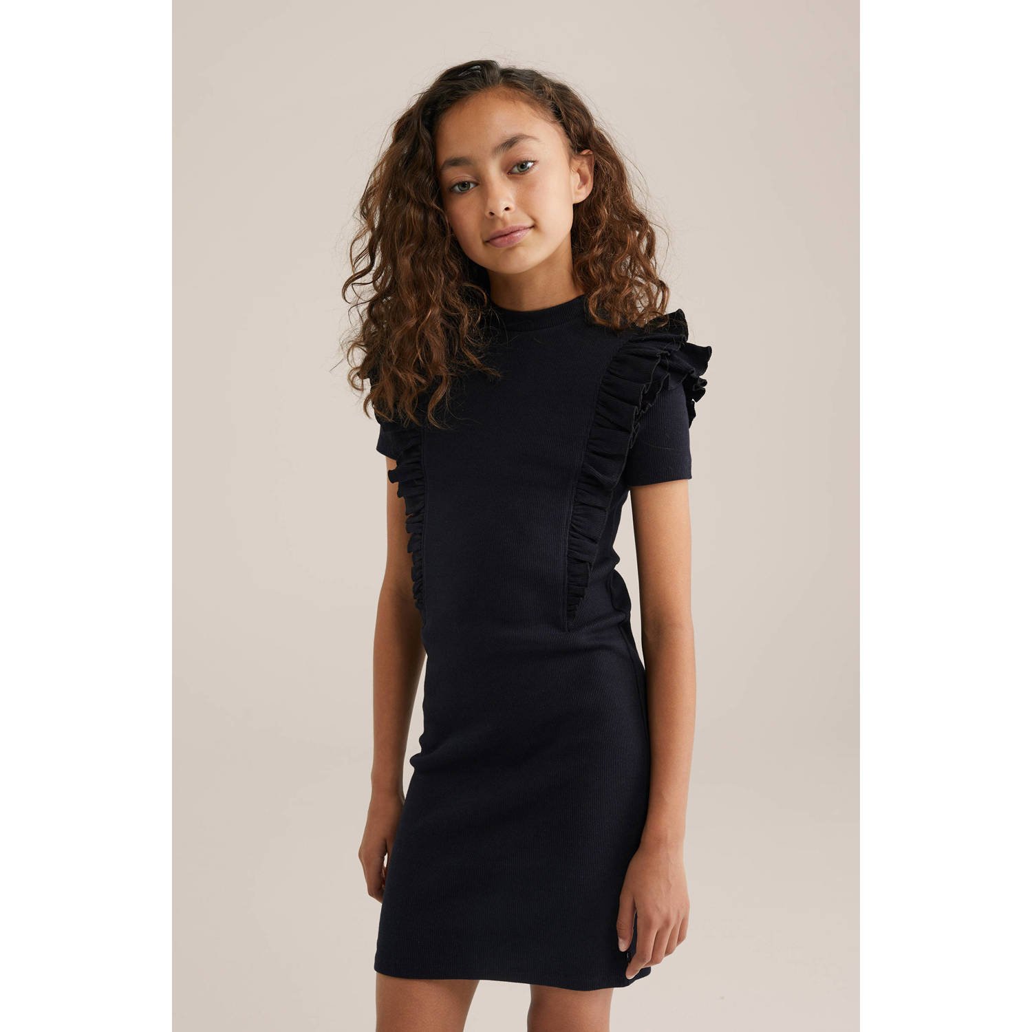 WE Fashion korte jurk rib gebreid zwart
