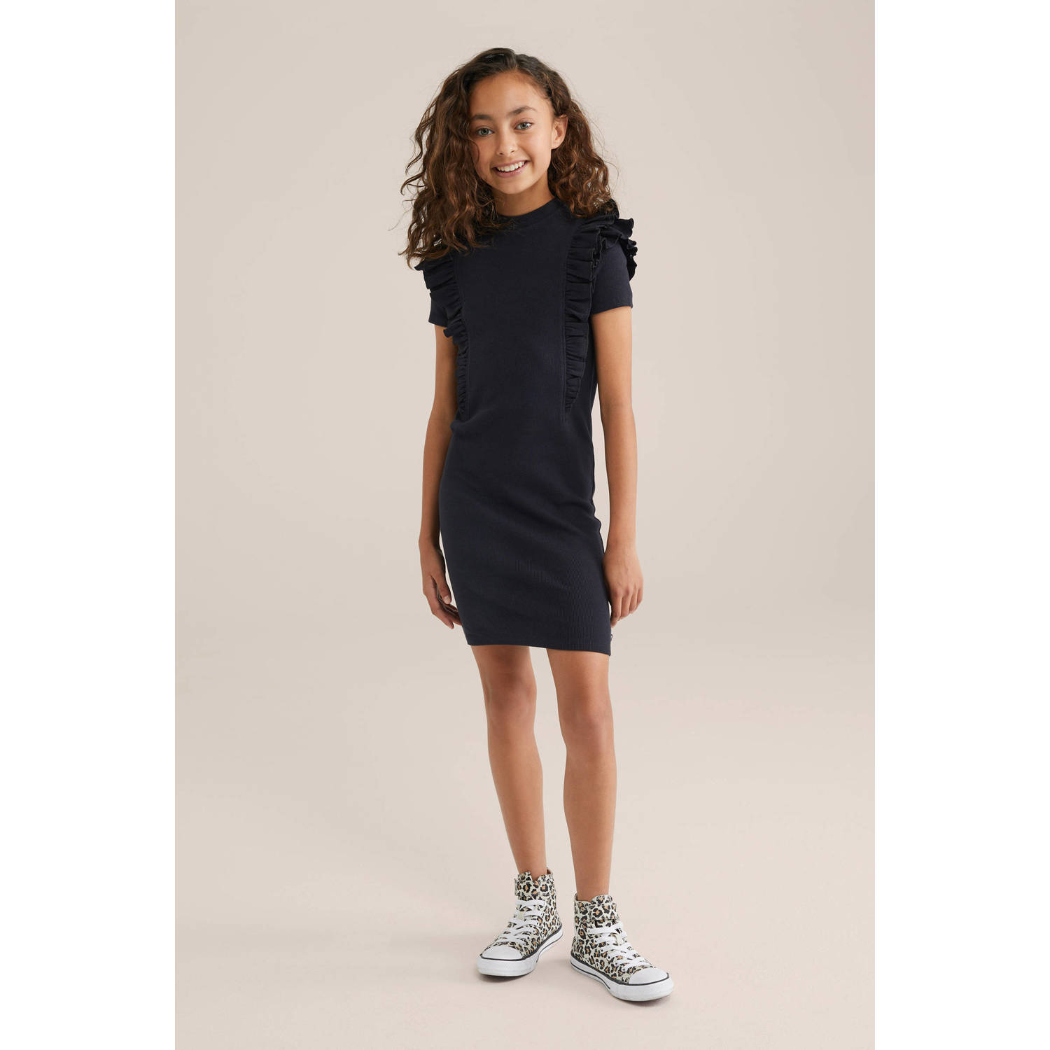 WE Fashion korte jurk rib gebreid zwart