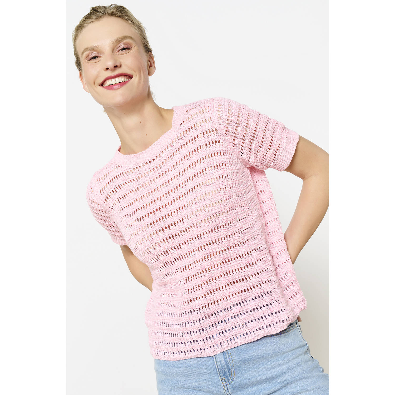 LOLALIZA top lichtroze crochet