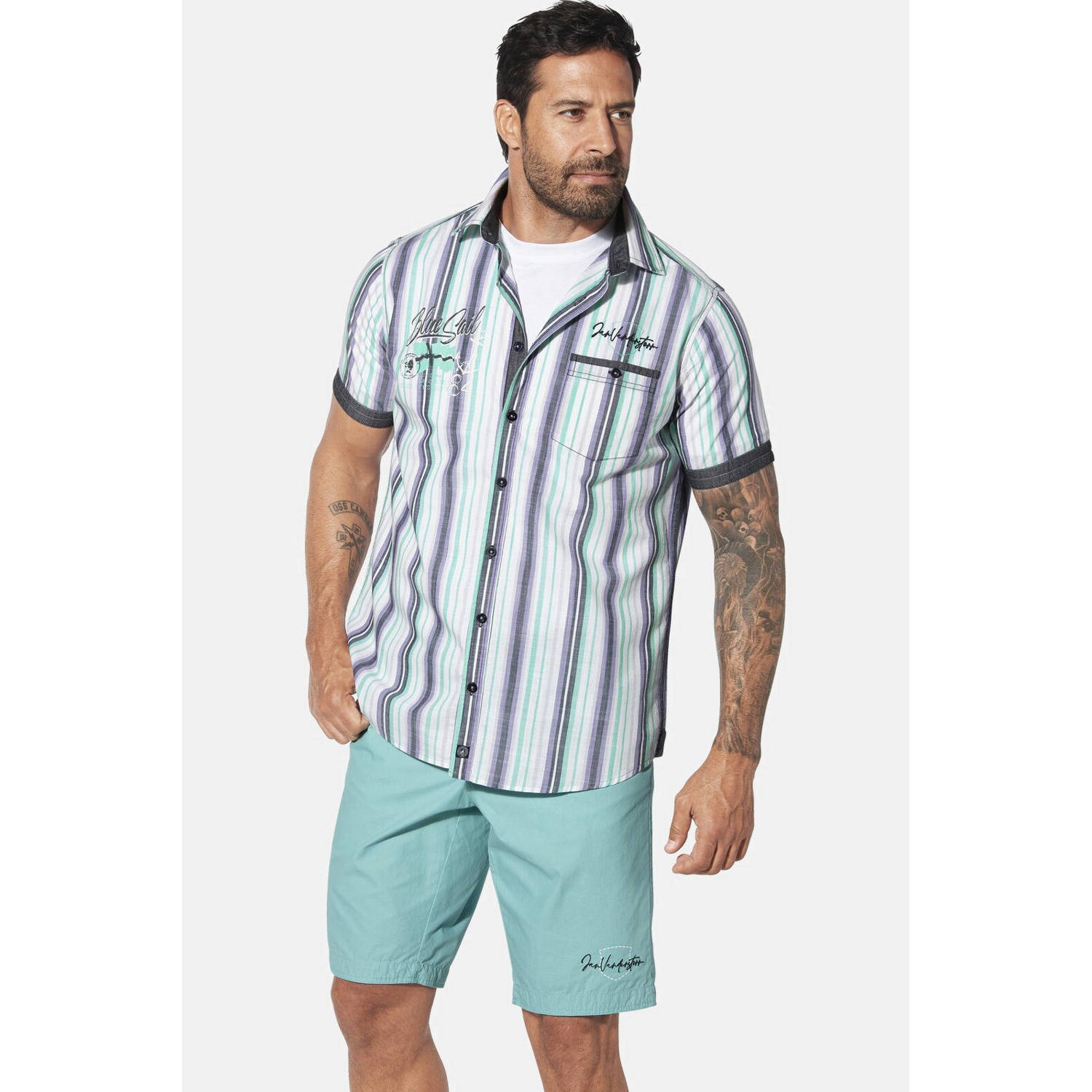 Jan Vanderstorm +FIT Collectie casual overhemd SVENHART Plus Size turquoise paars