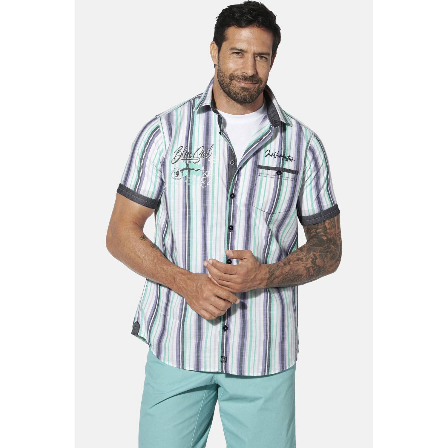 Jan Vanderstorm +FIT Collectie casual overhemd SVENHART Plus Size turquoise paars