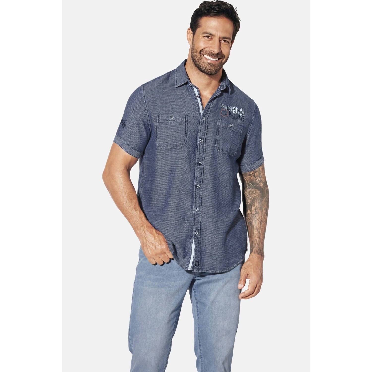 Jan Vanderstorm +FIT Collectie casual overhemd BRYNGUR Plus Size blauw