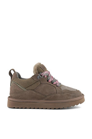 gevoerde suède veterboots taupe