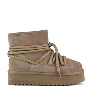 Platform mountain look gevoerde suède veterboots taupe