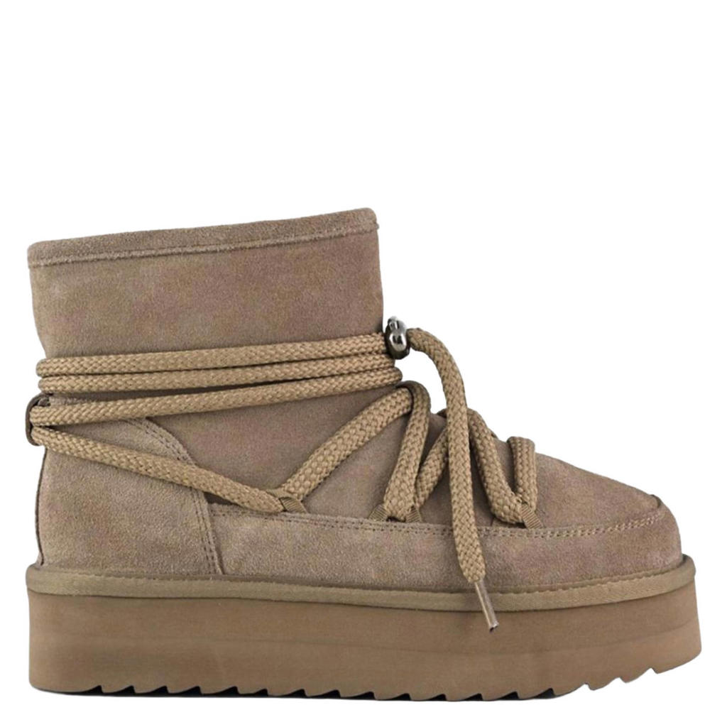 Taupe dames Colors of California Platform mountain look gevoerde suède veterboots