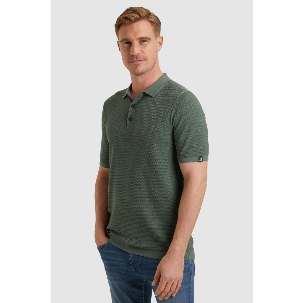 Donkergroene heren Vanguard regular polo patroon met effen, korte mouwen, klassieke kraag en knoopsluiting