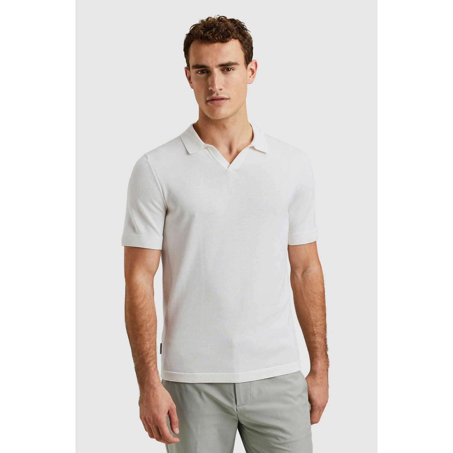 Cast Iron regular polo fijn gebreid ecru