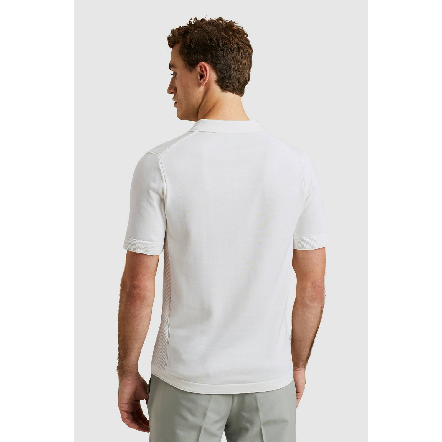 Cast Iron regular polo fijn gebreid ecru