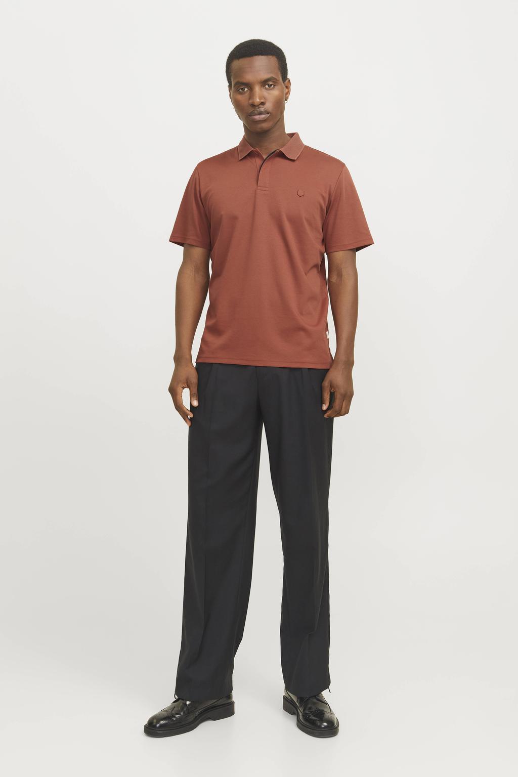 Brique heren JACK & JONES PREMIUM regular polo van katoen met effen, korte mouwen en knoopsluiting