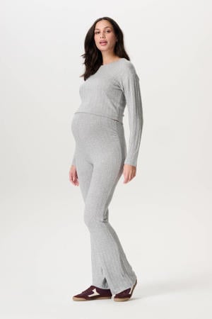 flared high waist zwangerschaps flared broek grijs fijn gebreid