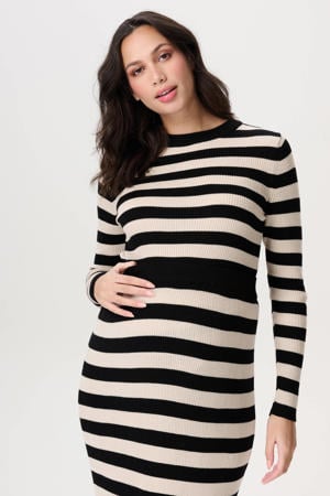 zwangerschaps gestreepte longsleeve zwart fijn gebreid