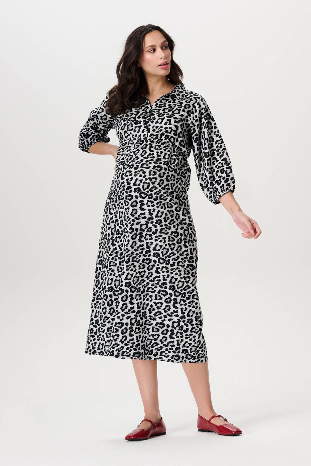 Noppies maternity zwangerschaps midi jurk met panterprint grijs