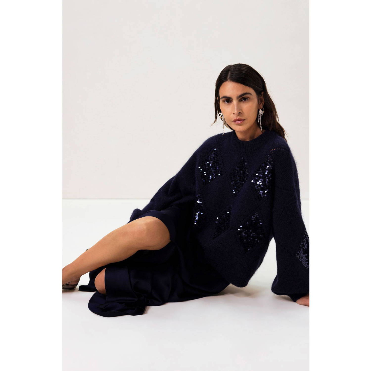 Sissy-Boy gebreide trui donkerblauw met pailletten