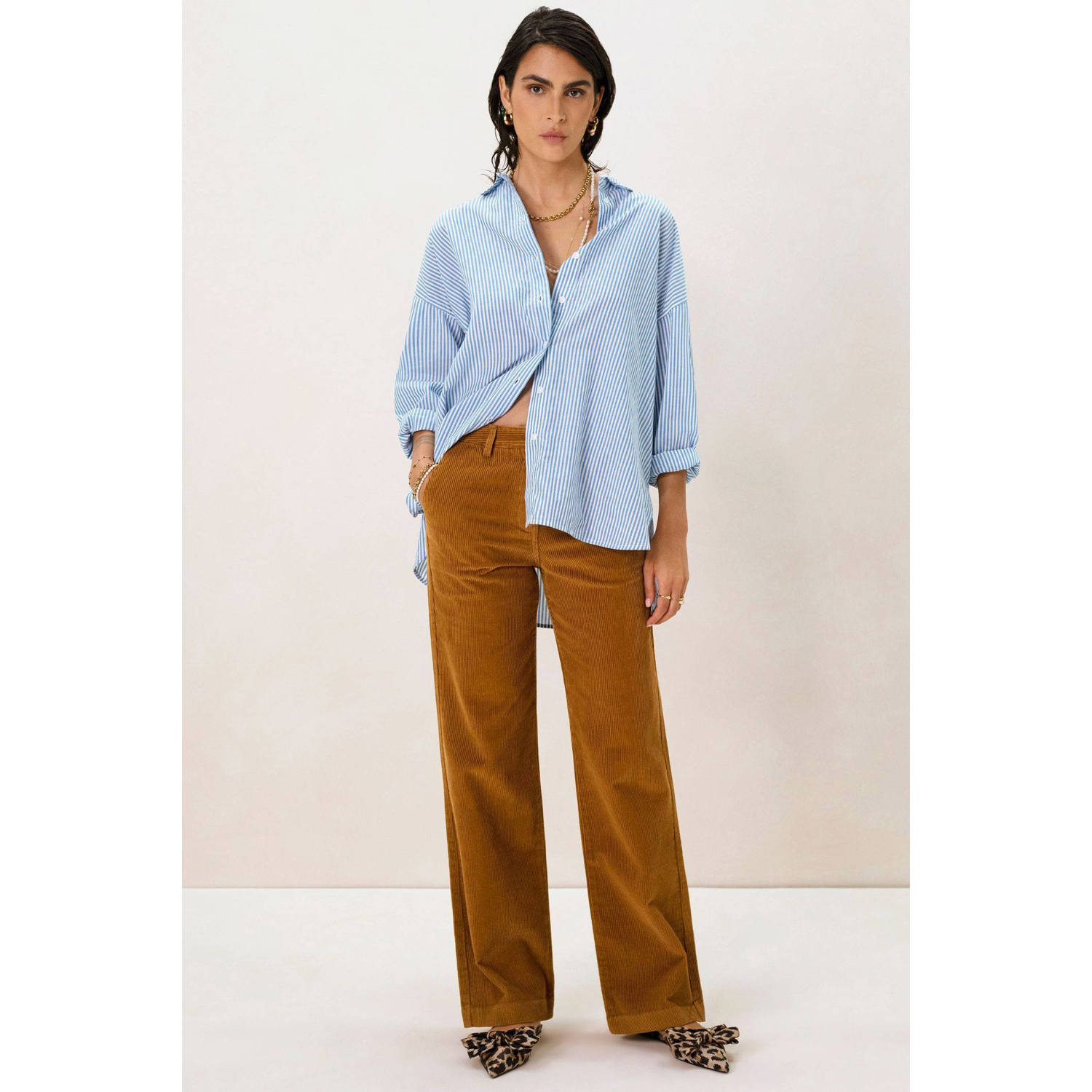 Sissy-Boy corduroy wide leg regular waist broek bruin