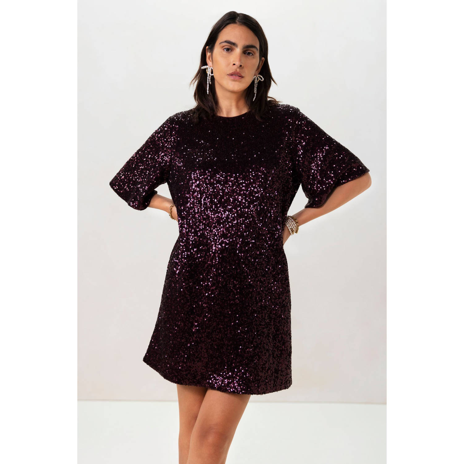 Sissy-Boy t-shirtjurk met pailletten donkerrood