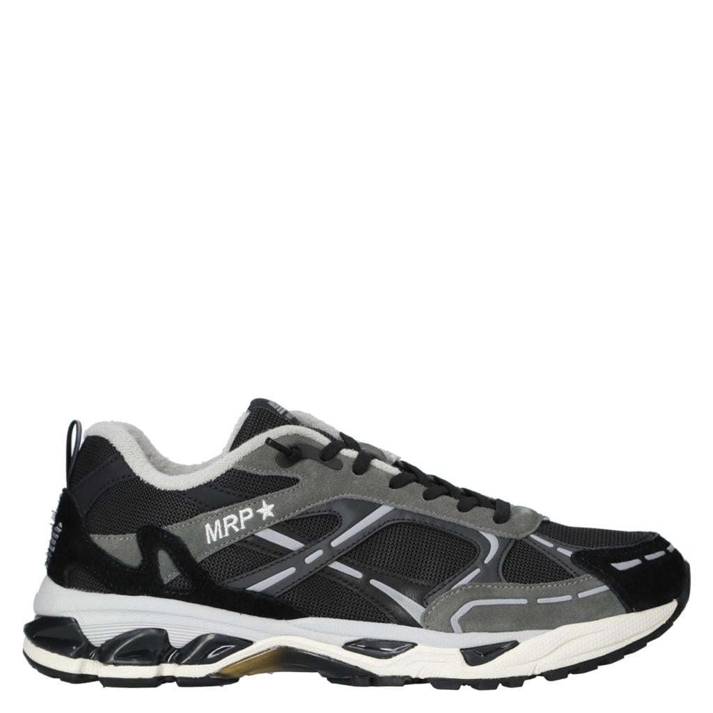 Zwart en grijze heren MRP sneakers van metallic leer, textiel en imitatieleer met veters