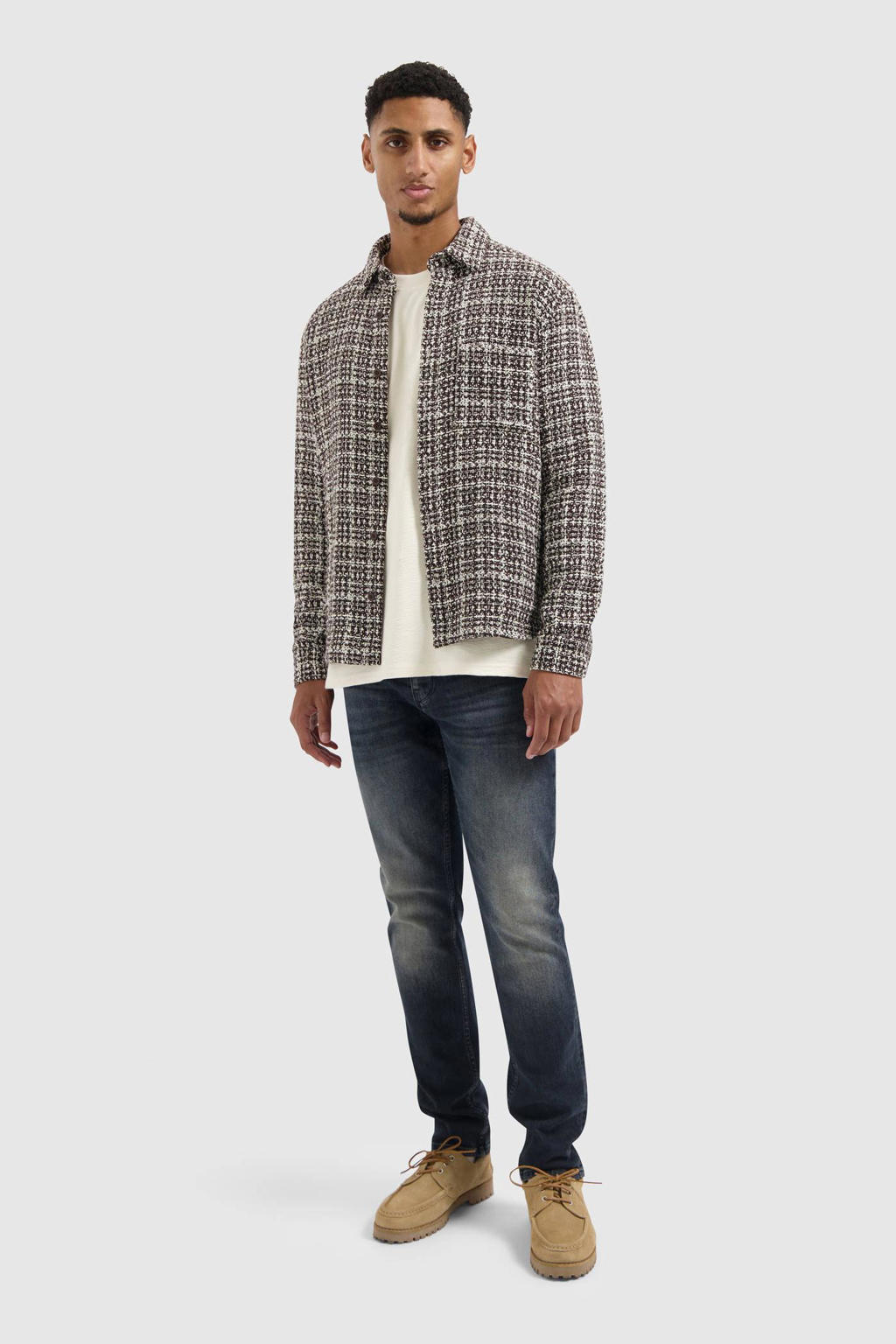 Donkerblauwe heren Pure Path overshirt van katoen met lange mouwen, klassieke kraag en knoopsluiting