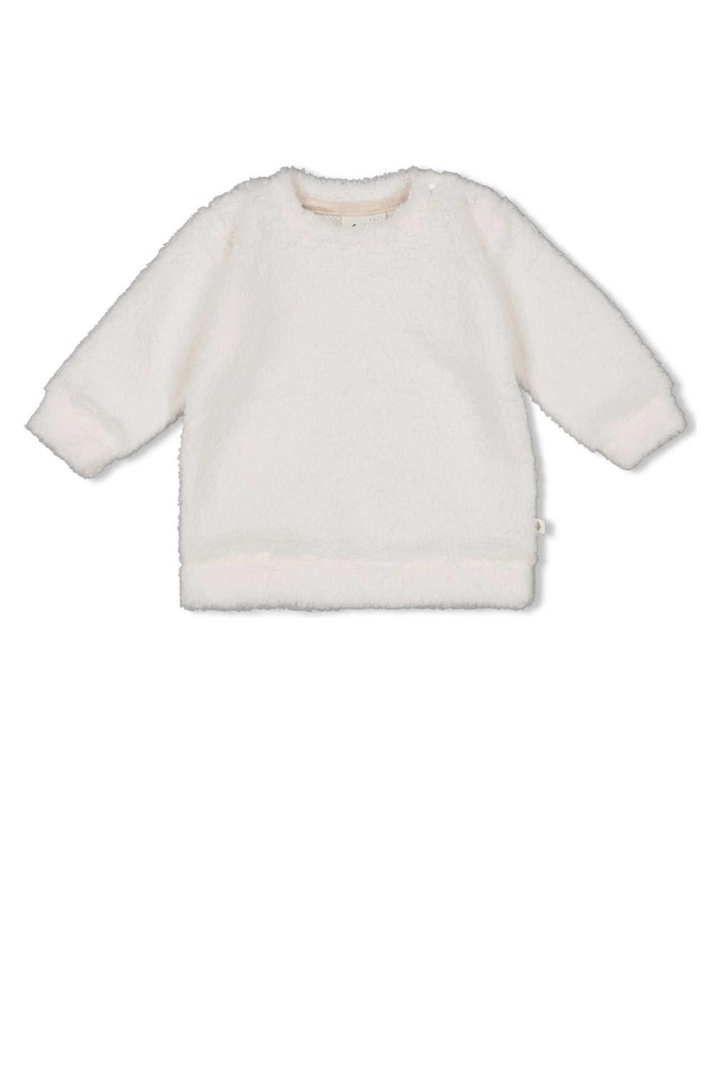 Ecru jongens en meisjes Feetje teddy sweater Dear Autumn met effen, lange mouwen, ronde hals en drukknoopsluiting