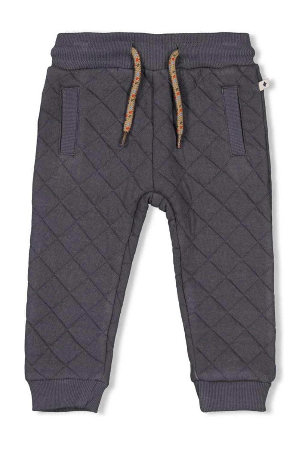 Grijze jongens Feetje regular casual broek van katoen met elastische tailleband met koord en effen