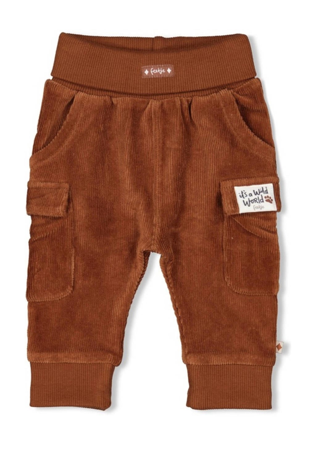 Bruine jongens Feetje fluwelen regular casual broek met elastische tailleband