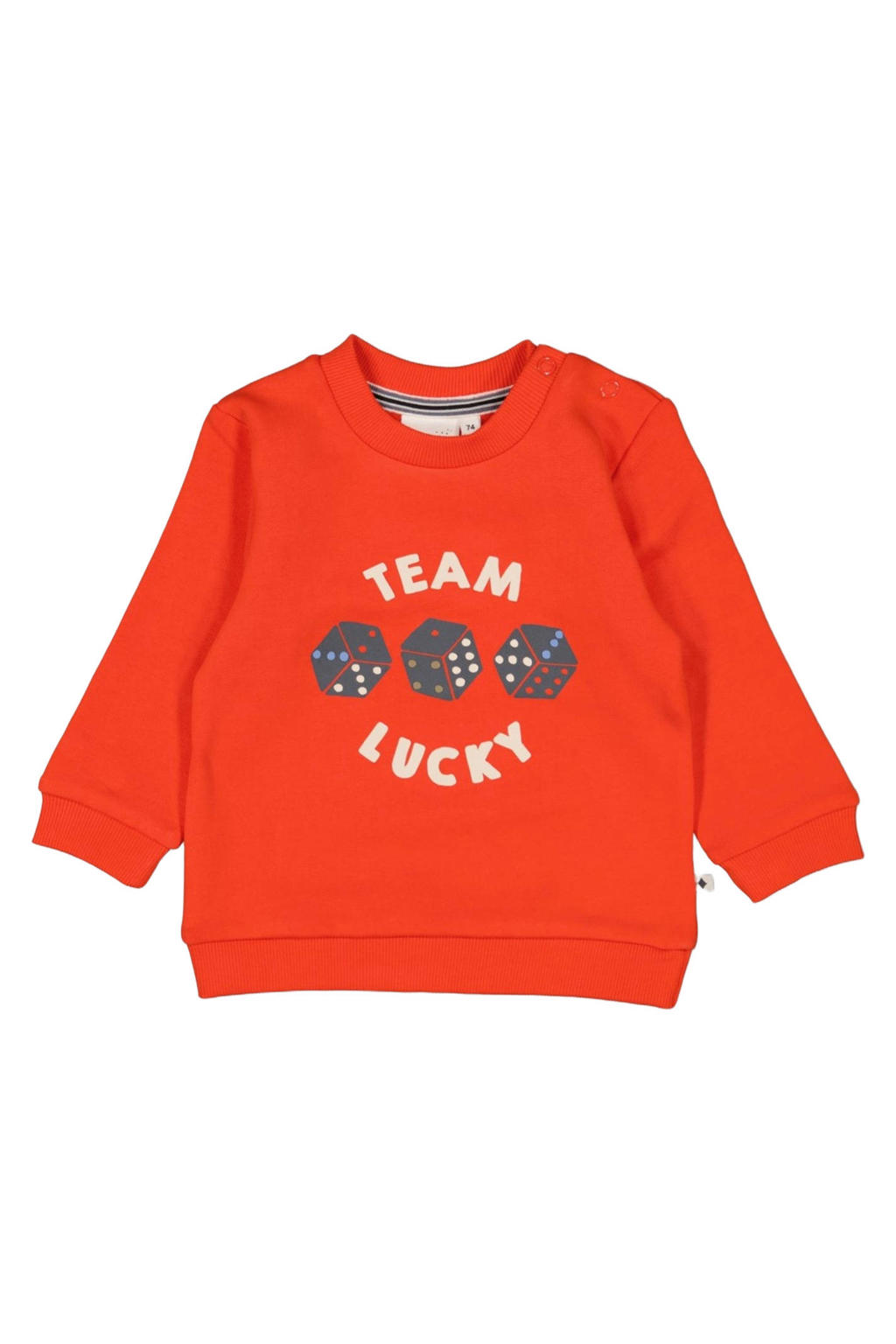 Rode jongens Feetje sweater van katoen met printopdruk, lange mouwen, ronde hals en drukknoopsluiting