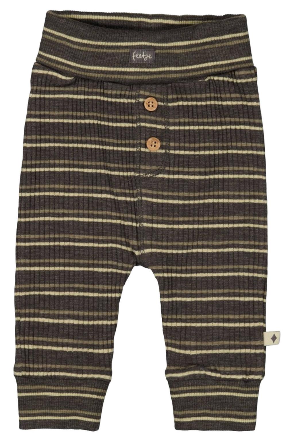 Grijsbruine jongens Feetje casual broek Rawrsome bruin van katoen met regular fit, regular waist en strepenprint