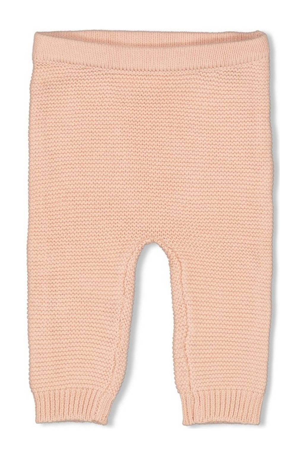 Zalmkleurige meisjes Feetje regular babybroek The Knits van katoen met effen