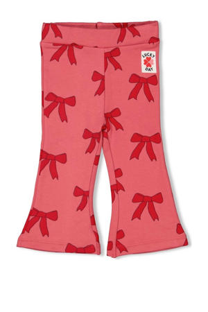 flared broek Queen of Hearts roze/rood