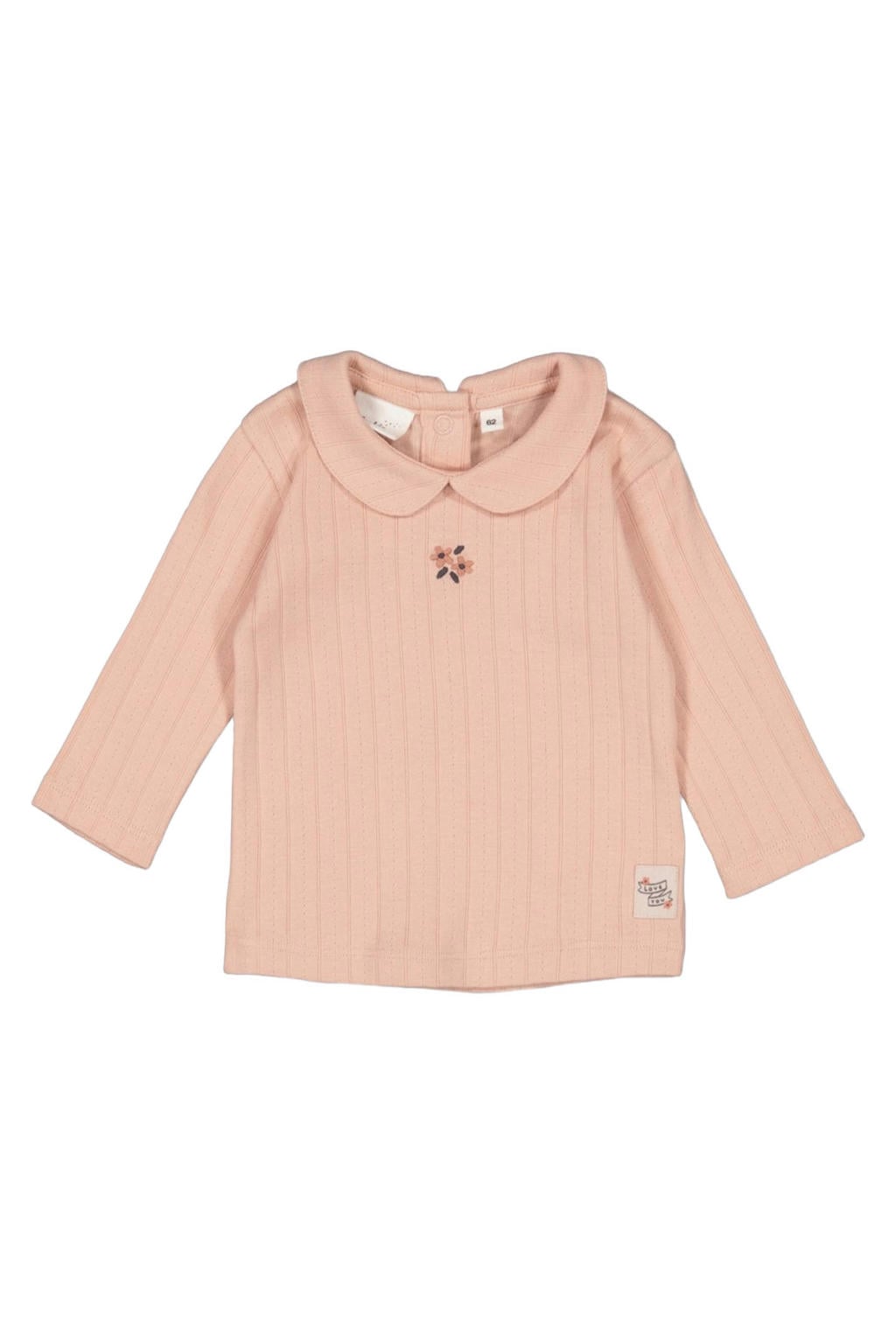 Roze meisjes Feetje longsleeve van katoen met effen, lange mouwen, peter pan-kraag en drukknoopsluiting
