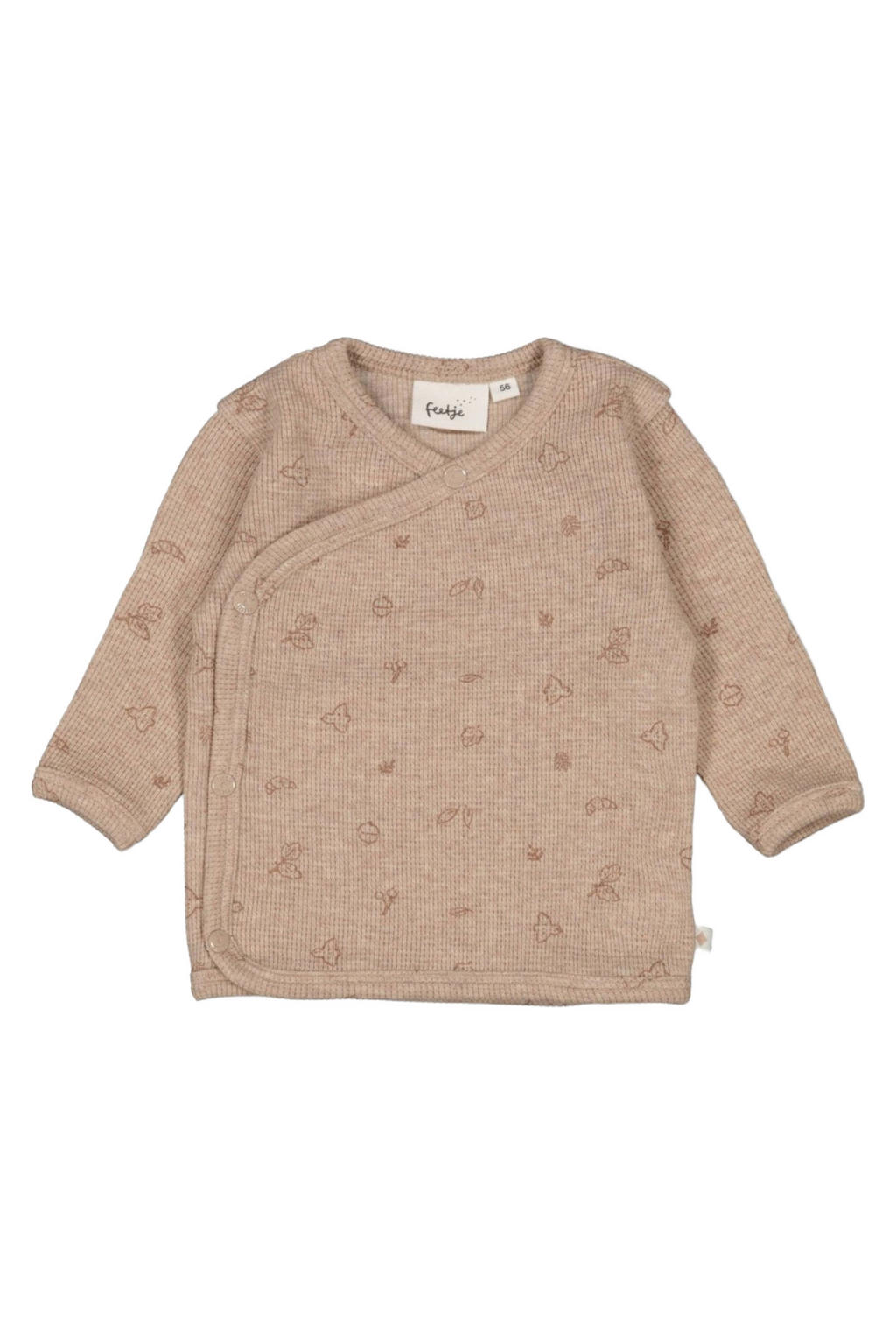 Bruine jongens Feetje overslag longsleeve Fall Favorites van katoen met lange mouwen, ronde hals en drukknoopsluiting