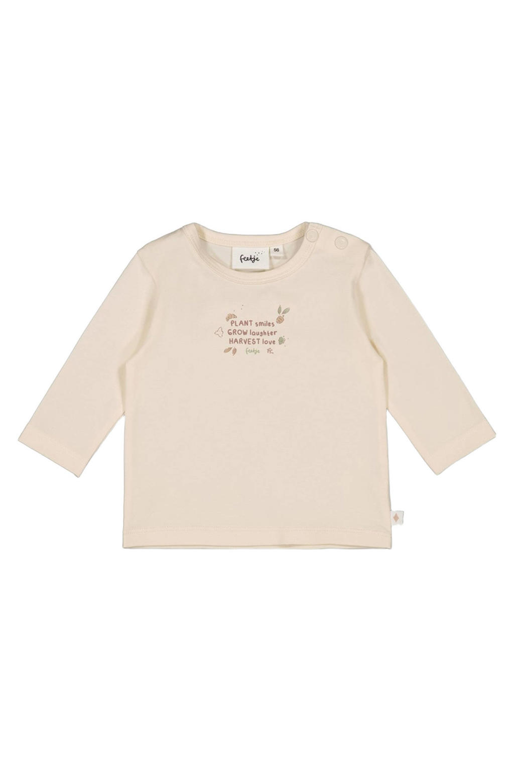 Ecru jongens Feetje longsleeve Fall Favorites van katoen met lange mouwen, ronde hals en drukknoopsluiting