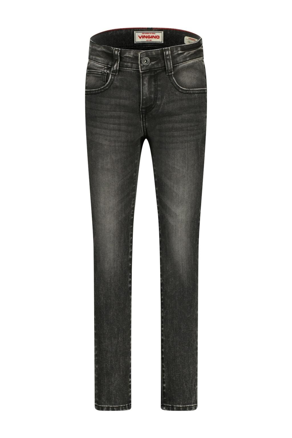 Black denim jongens Vingino skinny jeans black van denim met regular waist, rits- en knoopsluiting en effen