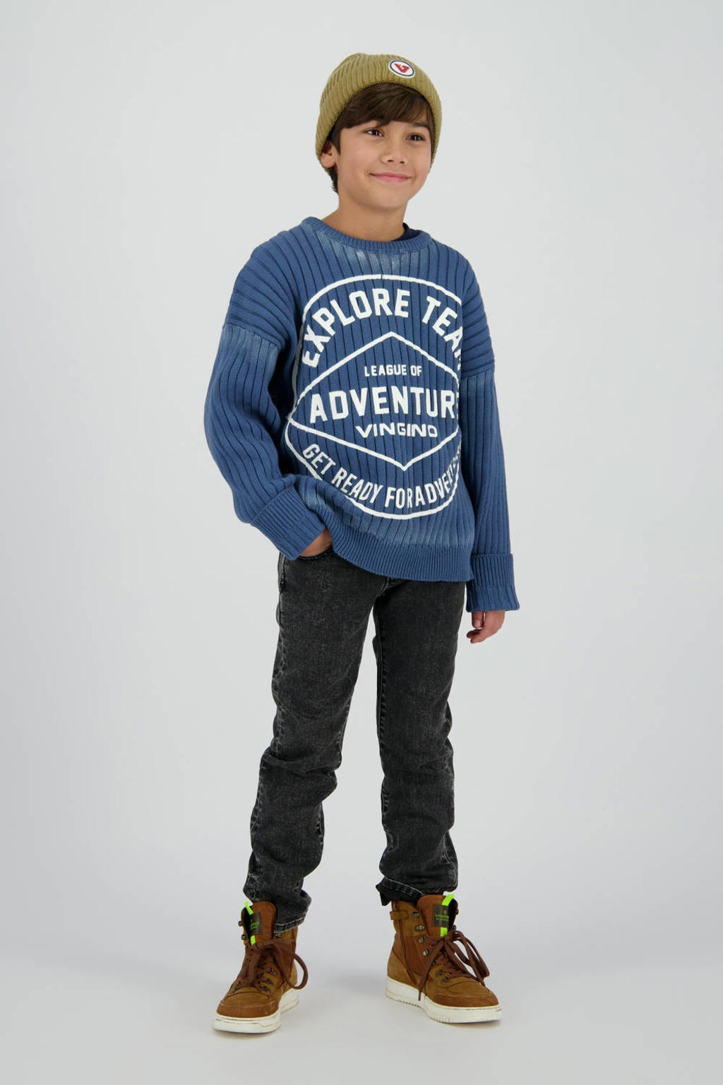 Black denim jongens Vingino slim fit jeans black van denim met regular waist en effen