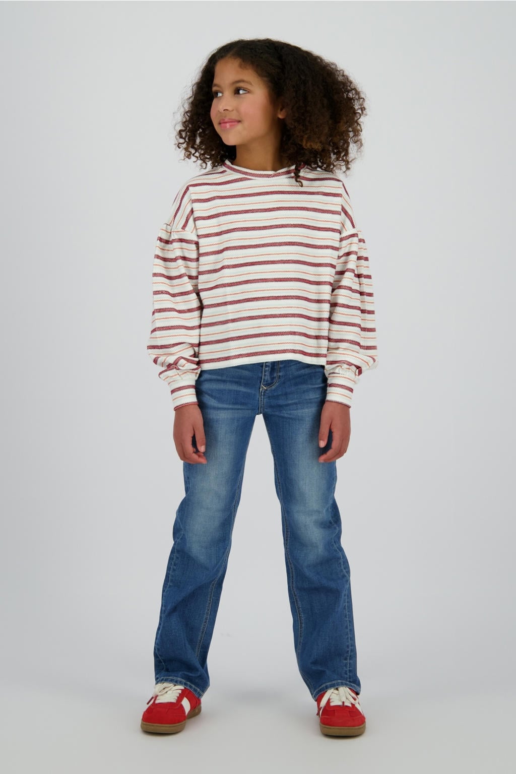 Medium blue denim meisjes Vingino straight leg jeans van denim met rits- en knoopsluiting en effen