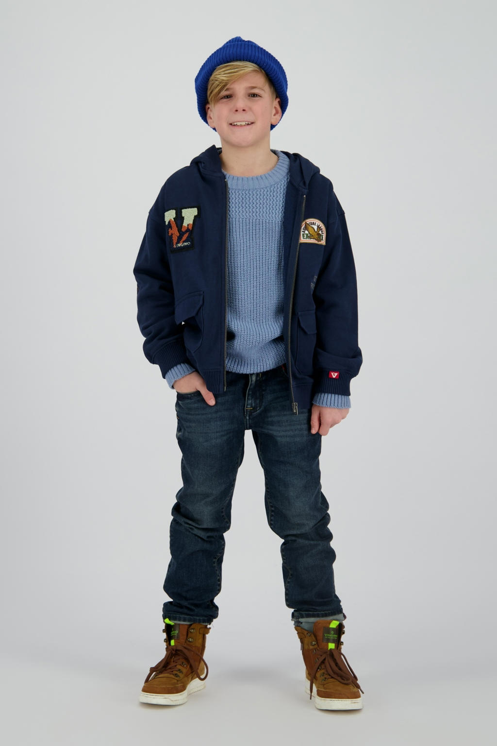 Dark blue denim jongens Vingino slim fit jeans dark blue van denim met effen