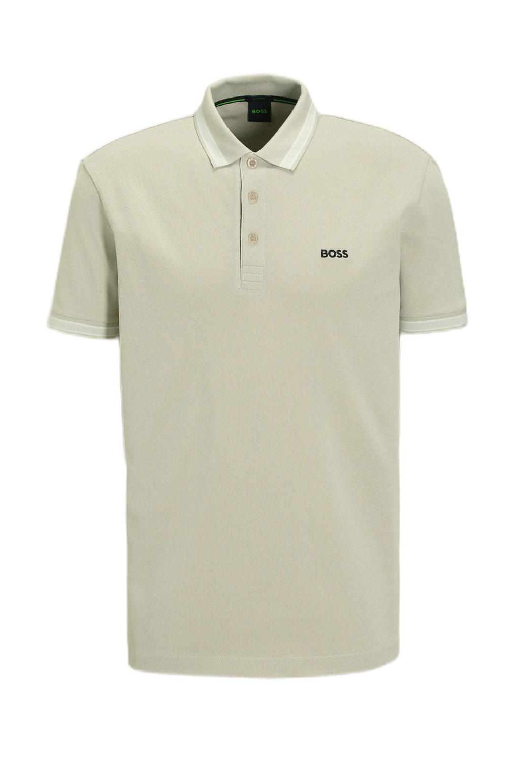 Beige heren BOSS regular polo van katoen met effen, korte mouwen, knoopsluiting en contrast bies