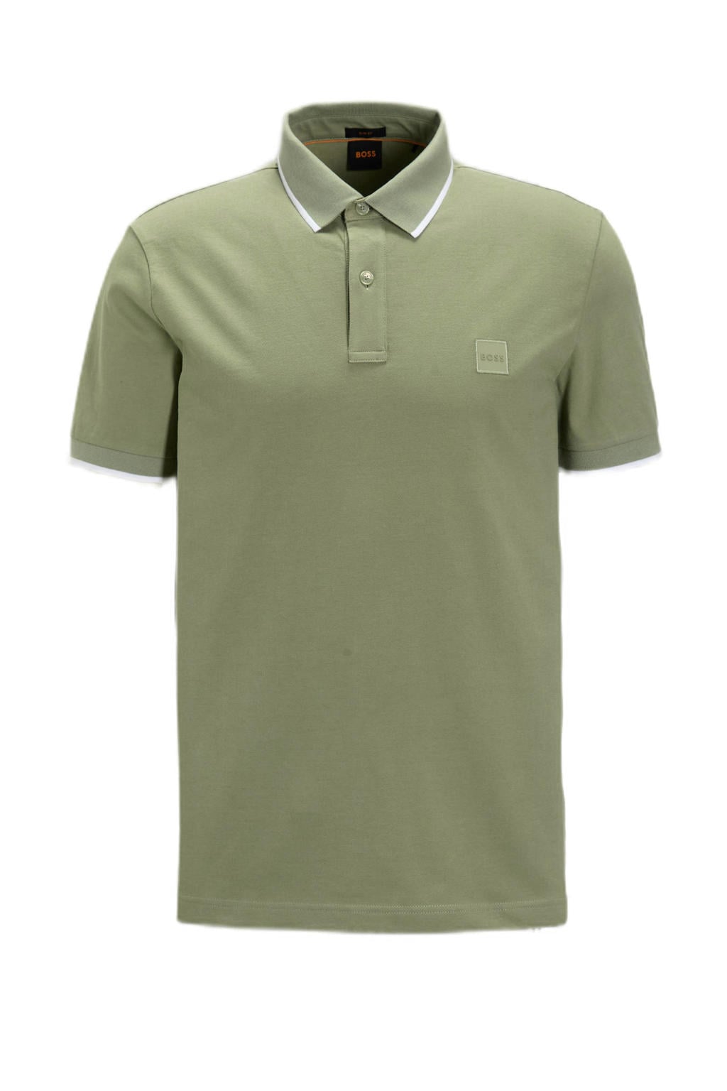Lichtgroene heren BOSS slim polo van katoen met logo dessin, korte mouwen en contrast bies